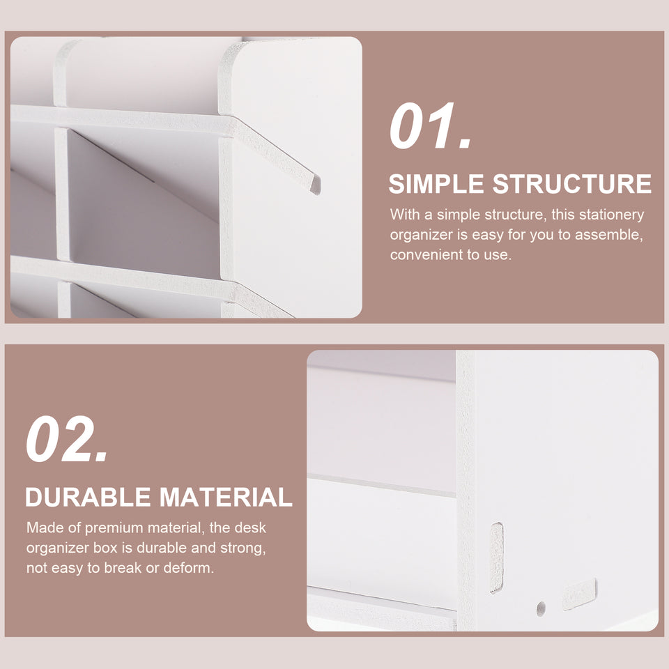 Desktop Storage Box Wood Office Stationery Organizer School Office Pen Stand Living Room Coffee Table Remote Control Organizer