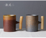 Japanese Vintage Tea Cup Set Ceramic Coffee Mug Rust Glaze Milk Cafe Cup with Wood Handle Water Cup Teacup Home Office Drinkware