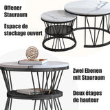 Superaly Marble-Effect Coffee Table Set of 2, Round Sofa Table with Metal Frame, Dining Table, Side Table for Living Room
