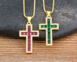AIBEF New Arrivals Cross Crystal Pendant Necklace Copper Cubic Zircon Choker 6 Colors Choice Religion Jewelry Accessory Gift