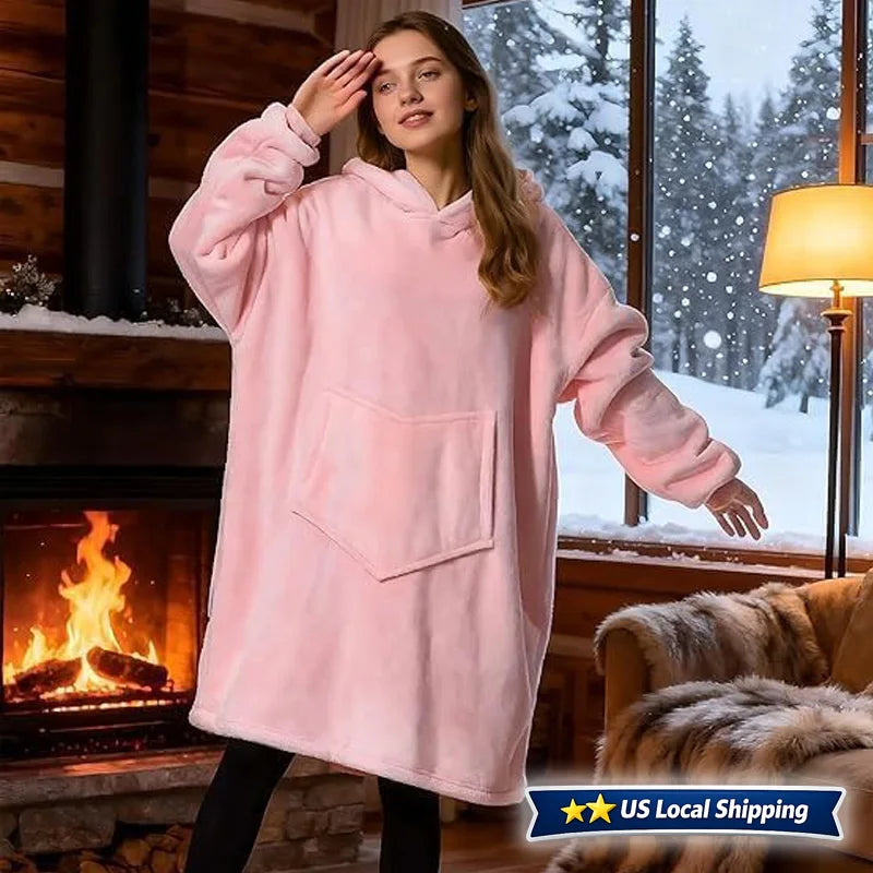 Wearable Blanket Hoodie for Adults Oversized Fleece Hooded Blanket with Sleeves and Pockets Giant Warm Coat for Women