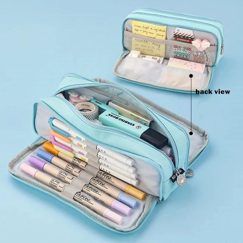 Large Pencil Case Big Capacity Storage Bag, Double-Side Open, Student Stationery, Desk Organizer for School Use