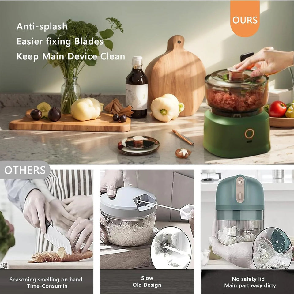 Mini Electric Food Processor USB Charging Garlic Chopper Meat Grinder Vegetable Mincer 350ML Portable Kitchen Tool