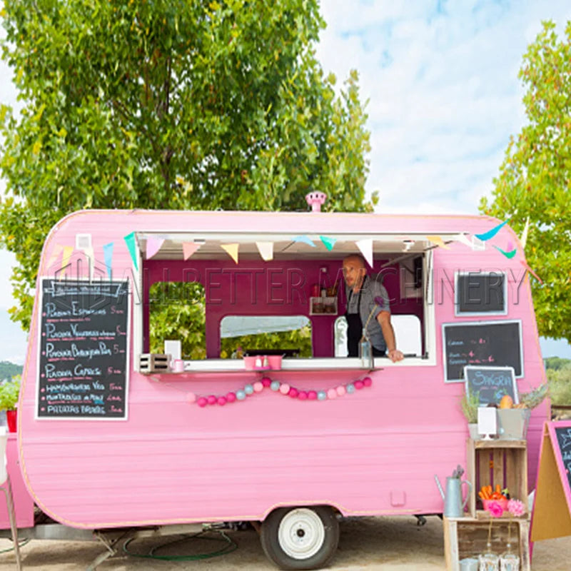 Allbetter New Design Pink Food Truck Candy Juice Vending Kiosk Ice Cream Food Trailer Cute Commercial Food Truck for Sale