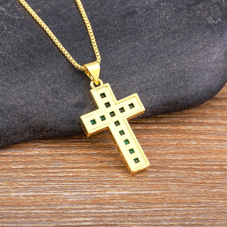 AIBEF New Arrivals Cross Crystal Pendant Necklace Copper Cubic Zircon Choker 6 Colors Choice Religion Jewelry Accessory Gift