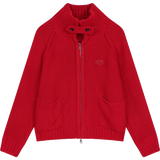 ELFSACK 2024 Winter New Arrivals Stand collar loose red knitting cardigan for women with zipper pockets threaded closure