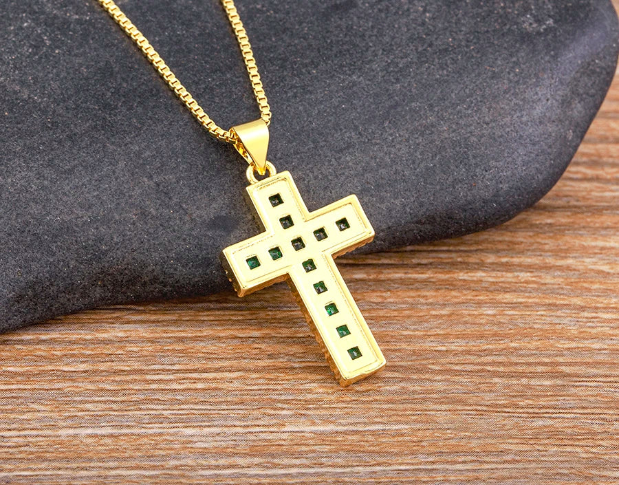 AIBEF New Arrivals Cross Crystal Pendant Necklace Copper Cubic Zircon Choker 6 Colors Choice Religion Jewelry Accessory Gift