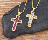 AIBEF New Arrivals Cross Crystal Pendant Necklace Copper Cubic Zircon Choker 6 Colors Choice Religion Jewelry Accessory Gift