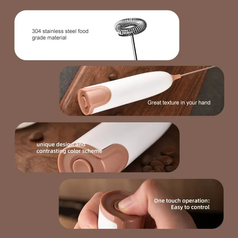 Electric Milk Frother Handheld Coffee Foam Maker 12000RPM Stainless Steel Whisk Portable Easy Clean Battery Operated