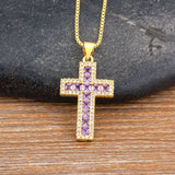 AIBEF New Arrivals Cross Crystal Pendant Necklace Copper Cubic Zircon Choker 6 Colors Choice Religion Jewelry Accessory Gift