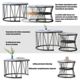 Superaly Marble-Effect Coffee Table Set of 2, Round Sofa Table with Metal Frame, Dining Table, Side Table for Living Room
