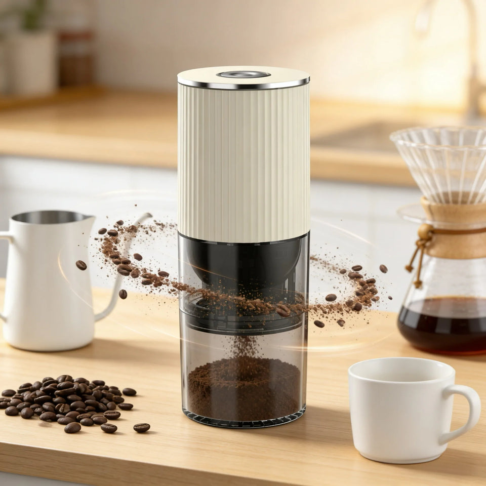 Electric coffee grinder, rechargeable coffee bean grinder with adjustable coarseness, perfect for beverage and kitchen use.