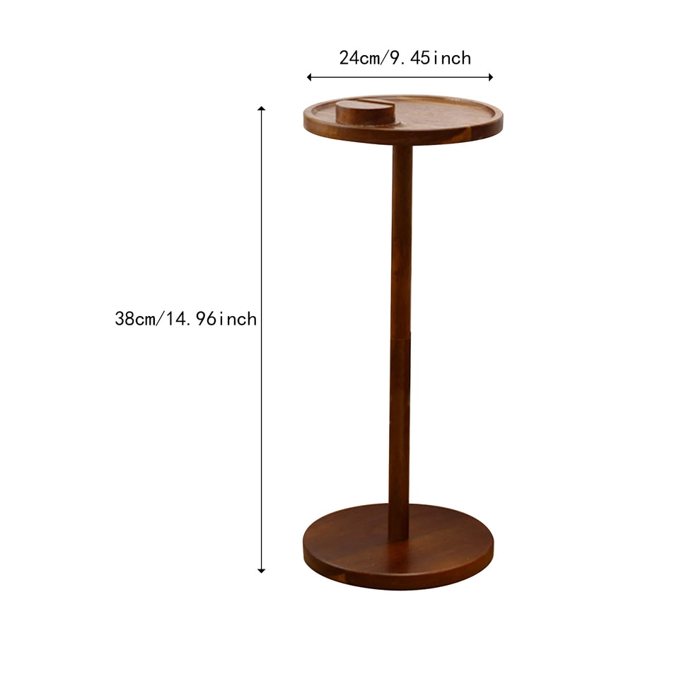 Wooden Round Sofa Side Table With Mobile Phone Holder Floor-Standing Small Table Small Side Table Corner Table Solid Wood Storag