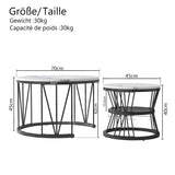 Superaly Marble-Effect Coffee Table Set of 2, Round Sofa Table with Metal Frame, Dining Table, Side Table for Living Room