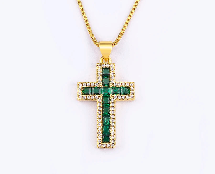 AIBEF New Arrivals Cross Crystal Pendant Necklace Copper Cubic Zircon Choker 6 Colors Choice Religion Jewelry Accessory Gift