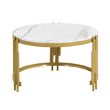 Comanlai Modular Coffee Table Set, Marble Look Round Tables, Modern Side Table, with Gold Metal Frame, for Living Room, Bedroom