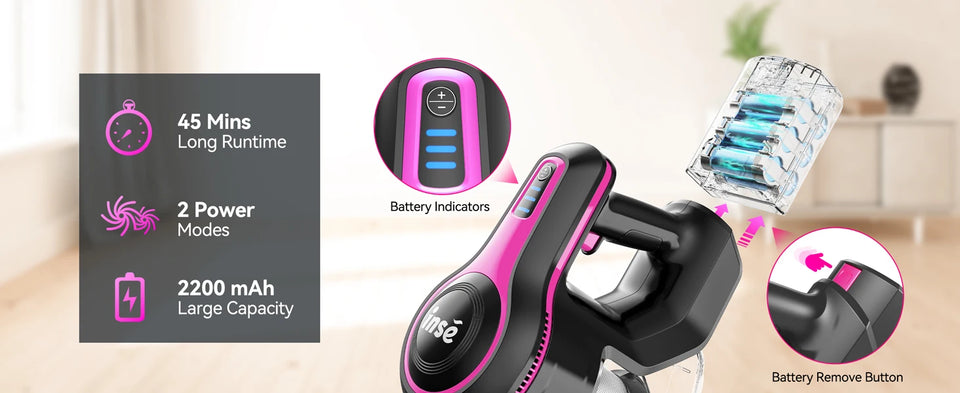INSE N5T Cordless Vacuum Cleaner, 25Kpa 1.2L Large Dustbin, 6 in 1 Handheld Vacuum for Household Cleaning
