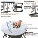 Superaly Marble-Effect Coffee Table Set of 2, Round Sofa Table with Metal Frame, Dining Table, Side Table for Living Room