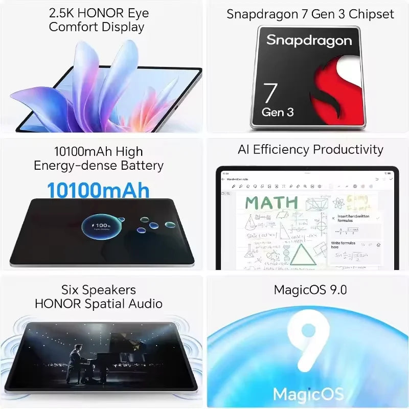 EU Version HONOR Pad 10 Tablet Wi-Fi 8GB+256GB 12.1-inch 120Hz 2.5K Display 10100mAh Battery Qualcomm Snapdragon 7 Gen 3 Android