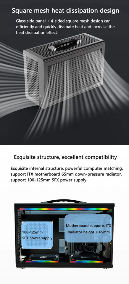 UPSIREN MD-1 ITX computer case，Support SFX power supply/ITX motherboard/graphics card（L） ≤380mm/Side-transparent portable case