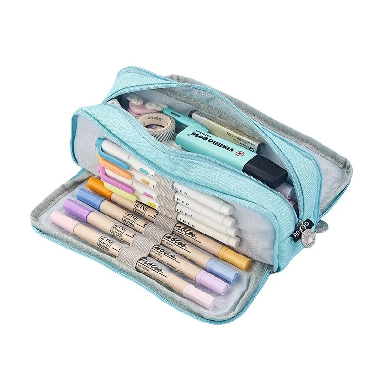 Large Pencil Case Big Capacity Storage Bag, Double-Side Open, Student Stationery, Desk Organizer for School Use