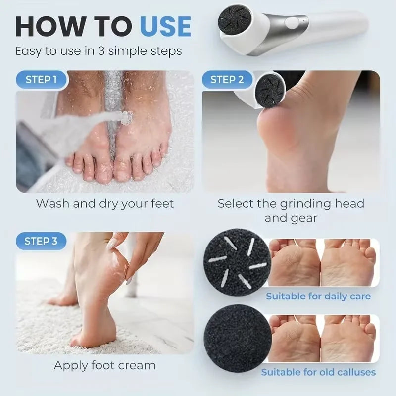 Electric Foot Grinder Rechargeable Callus Remover 2 Speed USB Pedicure Device for Thick Hard Dry Skin Heels Care