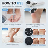 Electric Foot Grinder Rechargeable Callus Remover 2 Speed USB Pedicure Device for Thick Hard Dry Skin Heels Care