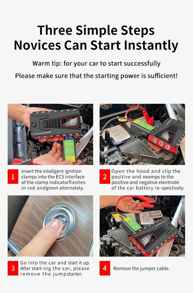 26800mAh Portable Car Jump start Peak 2500A Power Bank charging 12V Auto start Equipment Oil Diesel Car Emergency Battery