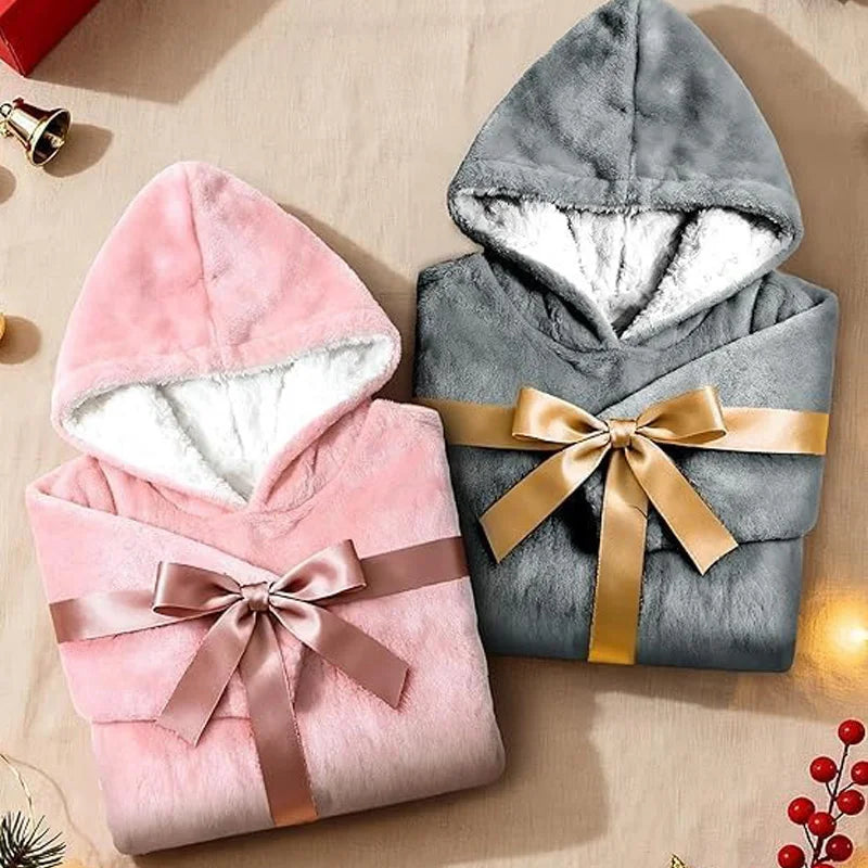 Wearable Blanket Hoodie for Adults Oversized Fleece Hooded Blanket with Sleeves and Pockets Giant Warm Coat for Women