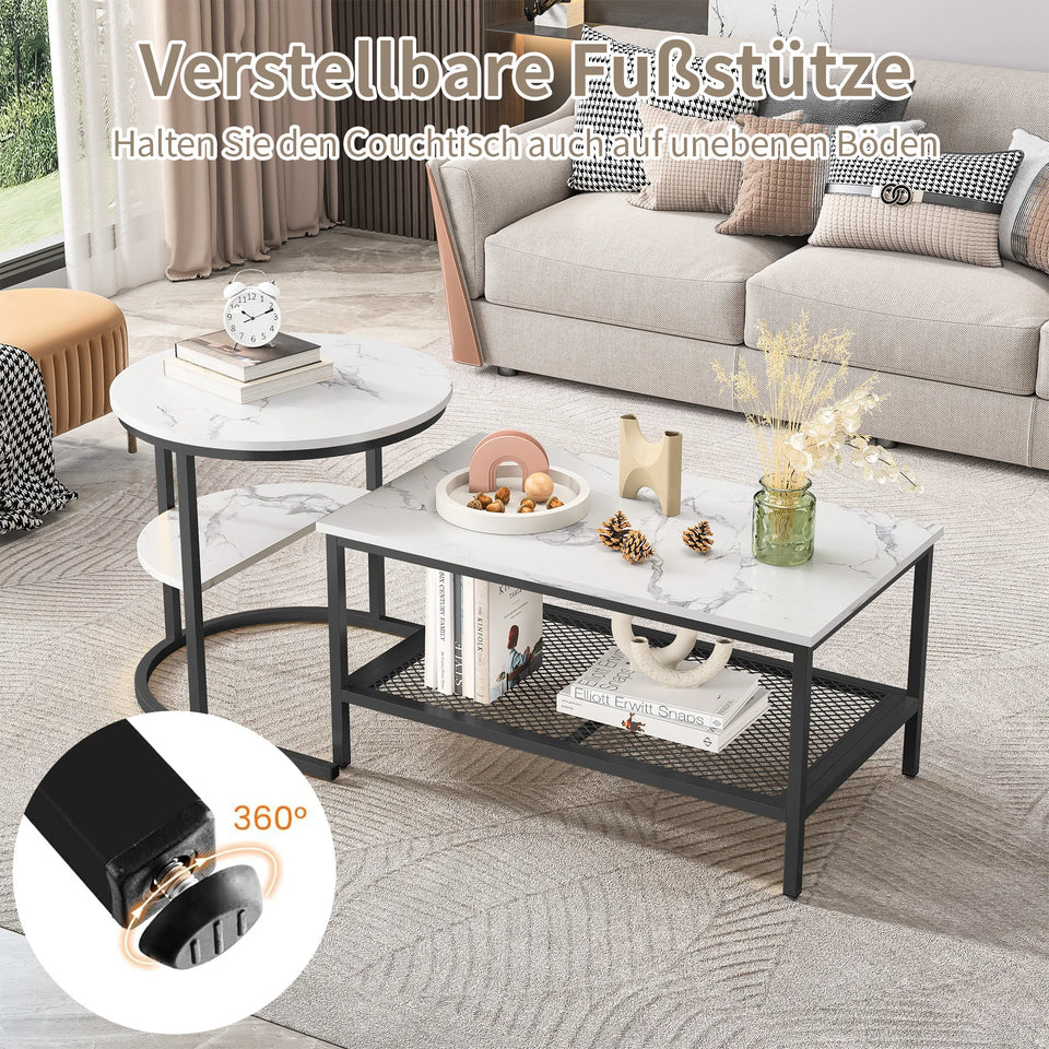 Urban Luxe coffee table with Adjustable Feet, Metal Surface Marble Slab side table living room Table Black
