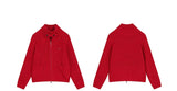 ELFSACK 2024 Winter New Arrivals Stand collar loose red knitting cardigan for women with zipper pockets threaded closure
