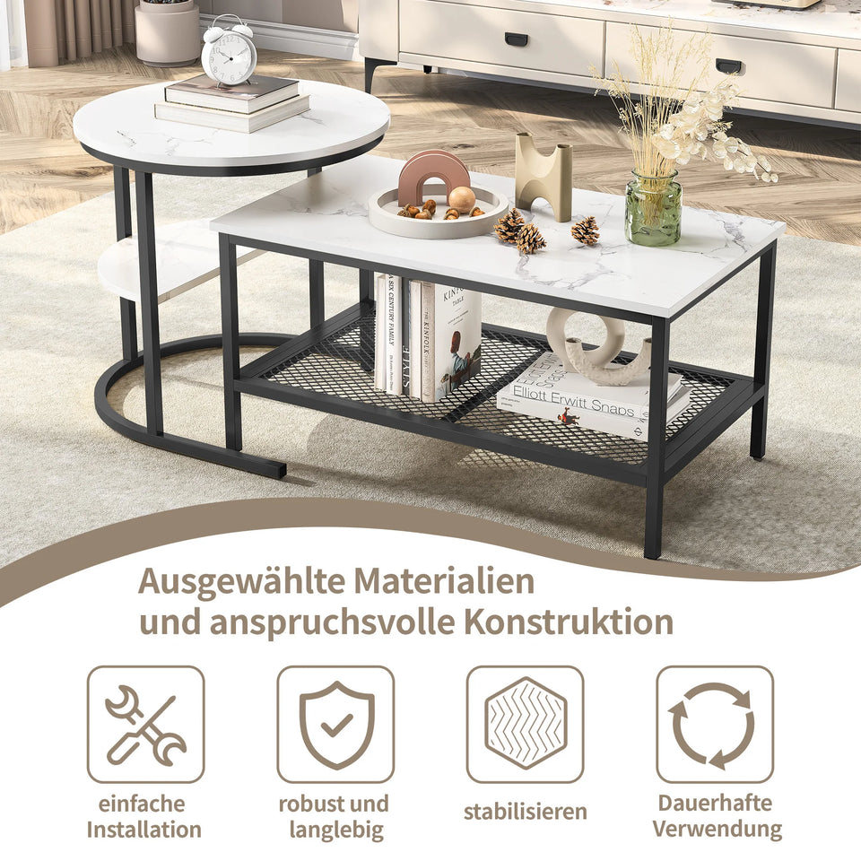 Urban Luxe coffee table with Adjustable Feet, Metal Surface Marble Slab side table living room Table Black
