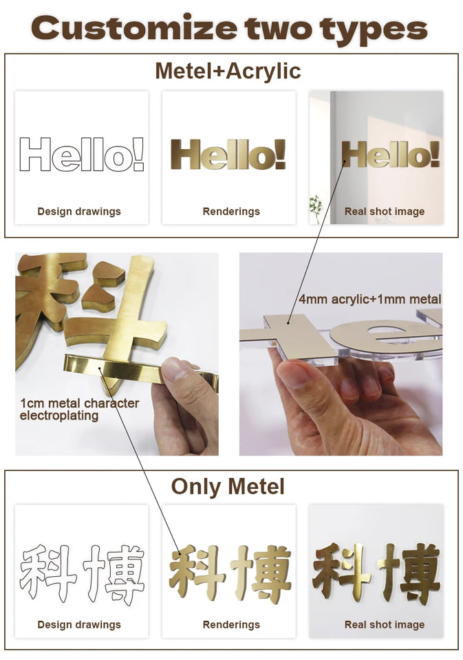 Custom 3D Metal Letters Business Logo Commercial Storefront Sign Office Clinic Spa Nail Company Signboard  Metal Channel Letters