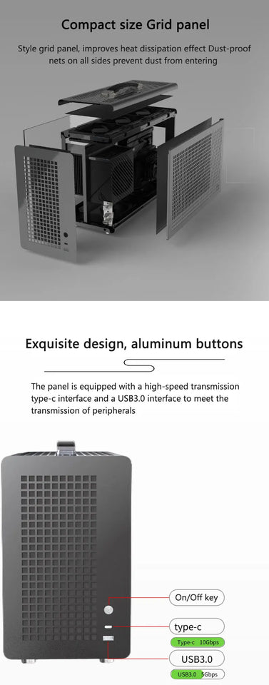 UPSIREN MD-1 ITX computer case，Support SFX power supply/ITX motherboard/graphics card（L） ≤380mm/Side-transparent portable case