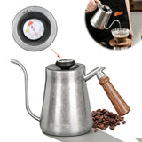 CF WISDOM Vintage Classic Silver Stainless Steel 600ML Coffee Hand Brewing Pot Temperature Display Water Bottle Coffee Utensils