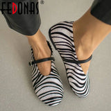 FEDONAS New Arrivals Women's Horsehair Shoes Mixed Zebra Stripes Fashion Simple Flats Heels Daily Comfort Casual Shoes Loafers
