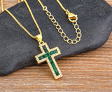 AIBEF New Arrivals Cross Crystal Pendant Necklace Copper Cubic Zircon Choker 6 Colors Choice Religion Jewelry Accessory Gift