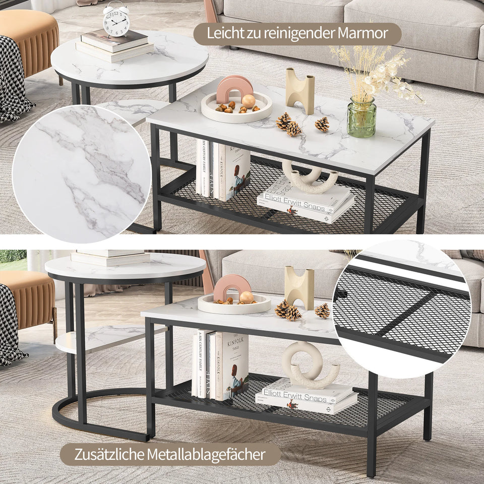Urban Luxe coffee table with Adjustable Feet, Metal Surface Marble Slab side table living room Table Black