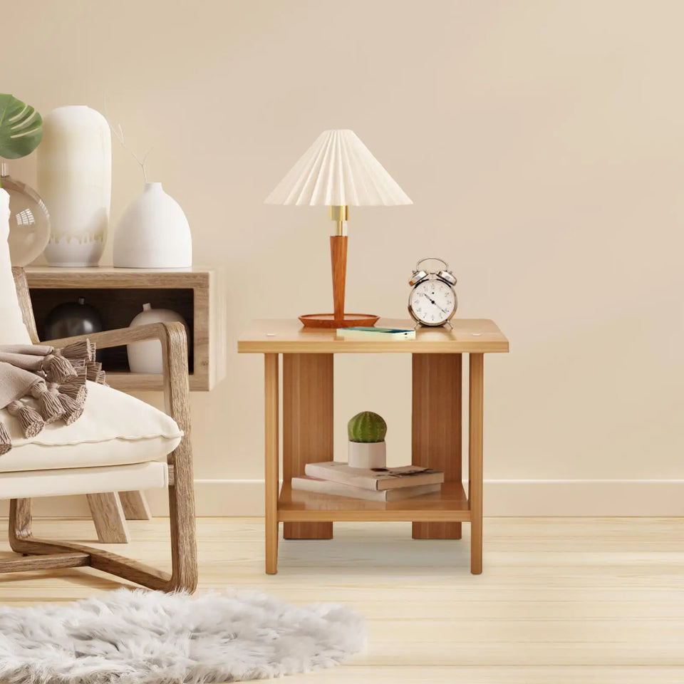 Wooden Double Layers Side Table Small Table Sofa Side Table Home Living Room Small Apartment Coffee Table Bedside Rack