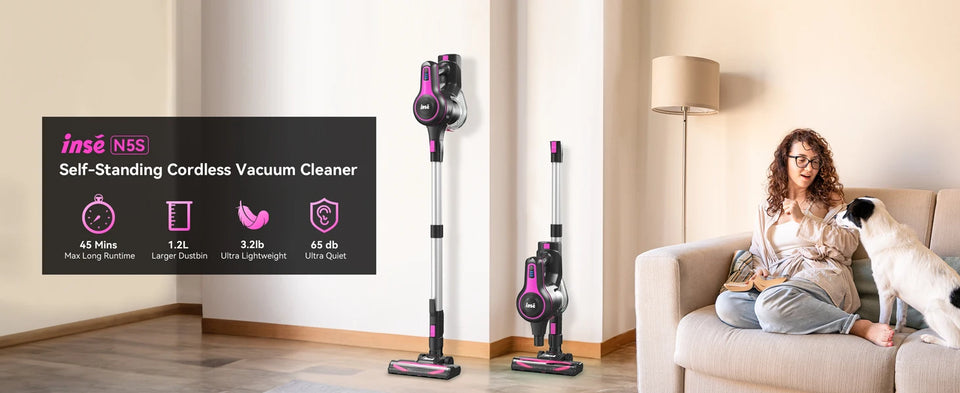 INSE N5T Cordless Vacuum Cleaner, 25Kpa 1.2L Large Dustbin, 6 in 1 Handheld Vacuum for Household Cleaning