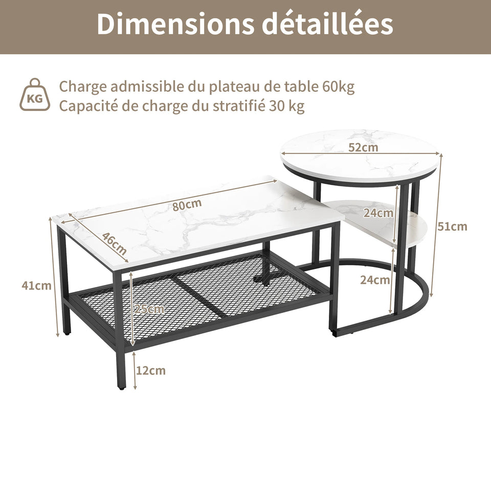 Urban Luxe coffee table with Adjustable Feet, Metal Surface Marble Slab side table living room Table Black