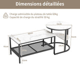 Urban Luxe coffee table with Adjustable Feet, Metal Surface Marble Slab side table living room Table Black