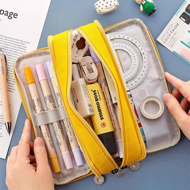 Large Pencil Case Big Capacity Storage Bag, Double-Side Open, Student Stationery, Desk Organizer for School Use
