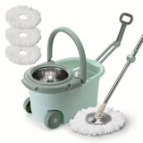 Spin Mop and Bucket Set with Wringer 360° Spinning, 4 Microfiber Mop Heads 61" Adjustable Handle Stainless Steel Floor Cleaner