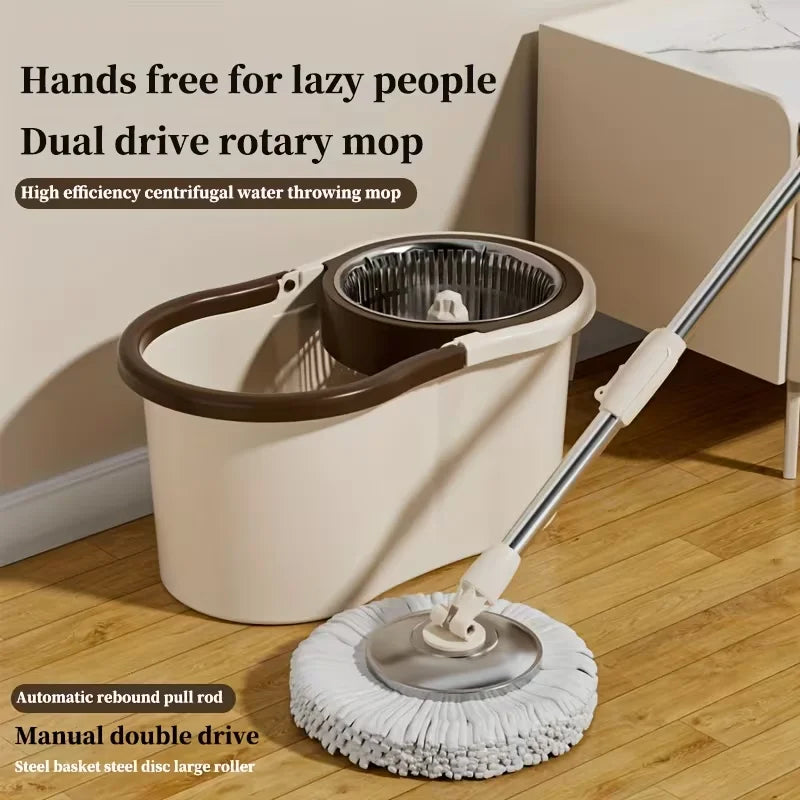 Spin Mop and Bucket Set with Wringer 360° Spinning, 4 Microfiber Mop Heads 61" Adjustable Handle Stainless Steel Floor Cleaner