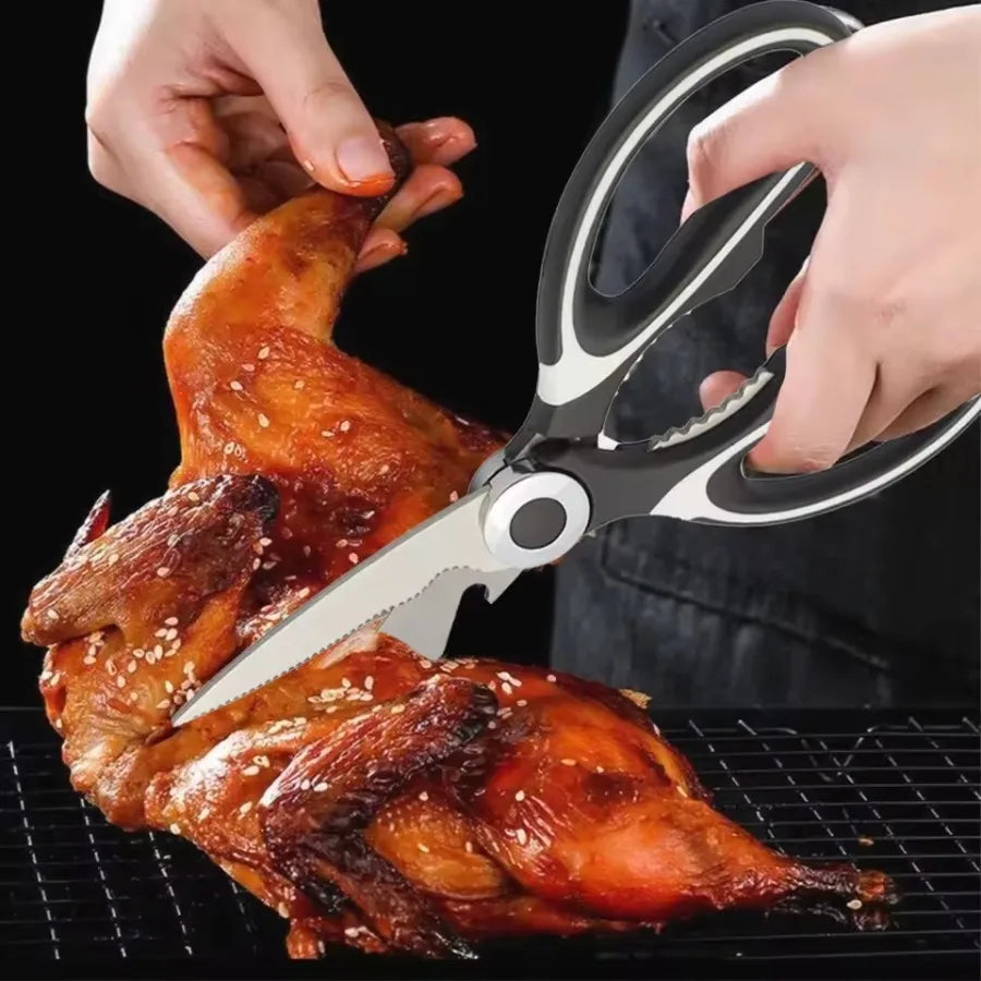 1 Black Multifunctional Kitchen Scissors with An Ergonomic Handle, Suitable for Cooking, Baking, and Meal Preparation