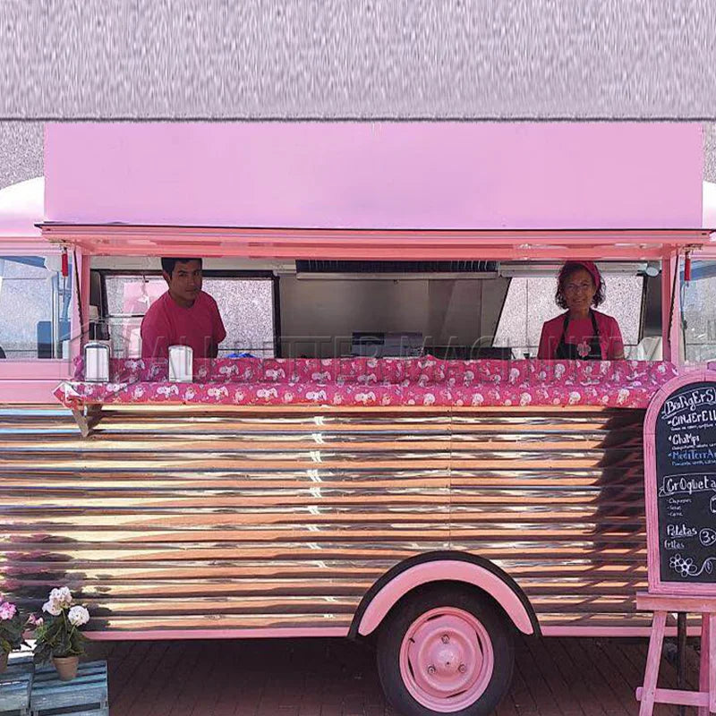 Allbetter New Design Pink Food Truck Candy Juice Vending Kiosk Ice Cream Food Trailer Cute Commercial Food Truck for Sale