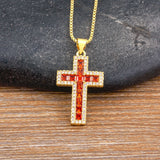 AIBEF New Arrivals Cross Crystal Pendant Necklace Copper Cubic Zircon Choker 6 Colors Choice Religion Jewelry Accessory Gift