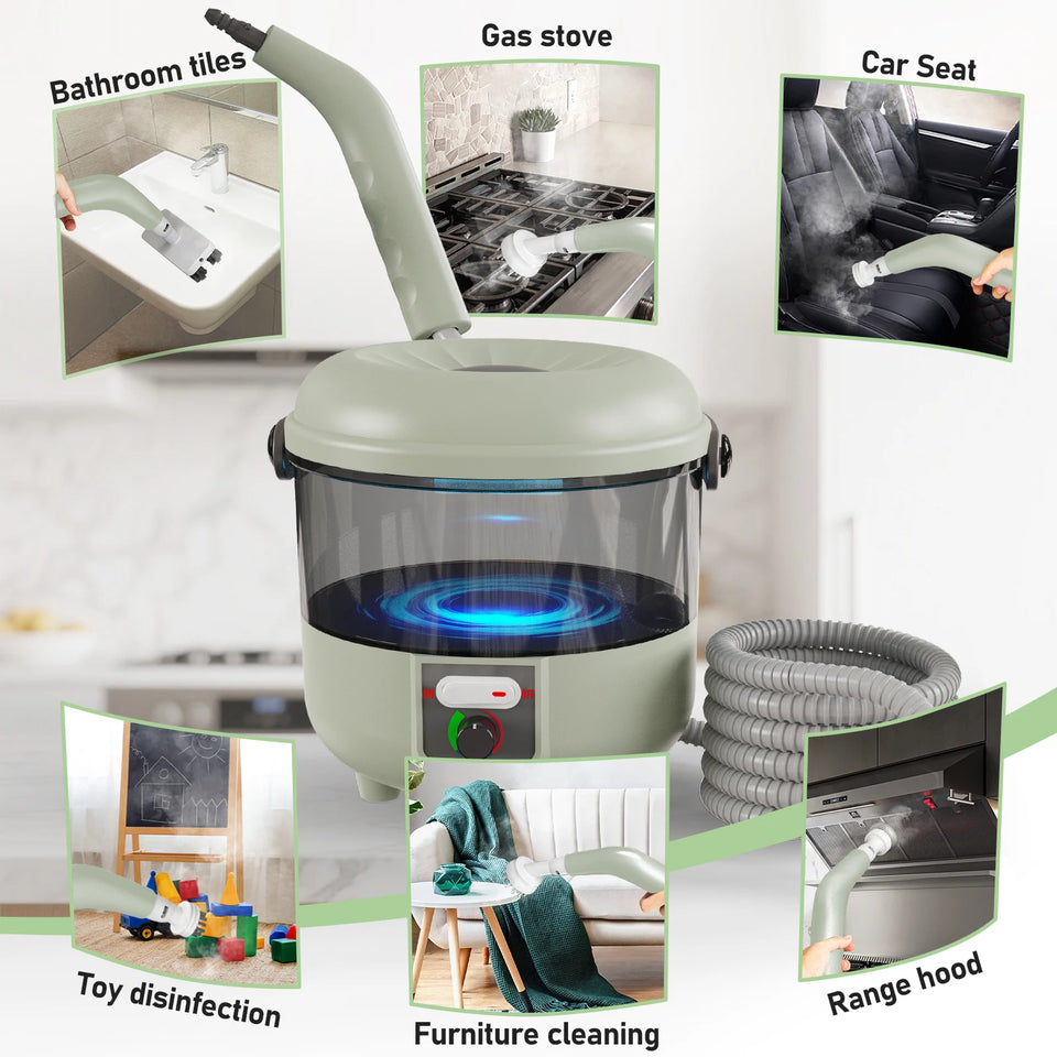 2500W Powerful Handheld Steam Cleaner with 6 Brush Heads - 45 Mins Runtime, 110V Multiuse Steamer for Deep Cleaning Upholstery,