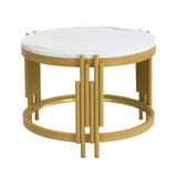 Comanlai Modular Coffee Table Set, Marble Look Round Tables, Modern Side Table, with Gold Metal Frame, for Living Room, Bedroom